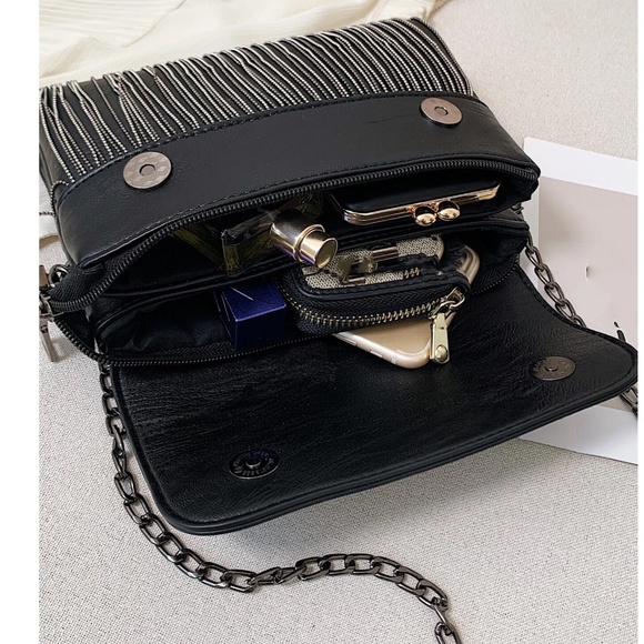 Luxe Vegan Leather Studded Tassel Shoulder Crossbody Bag - Picture 5 of 13